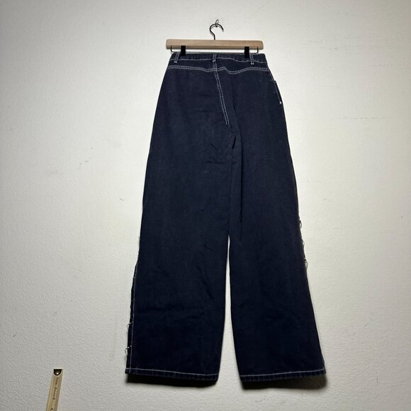 Y2K Shein Denim Jean Pant Women 27 Side Chains Punk Indie Rock Bootcut Flare - Picture 3 of 11